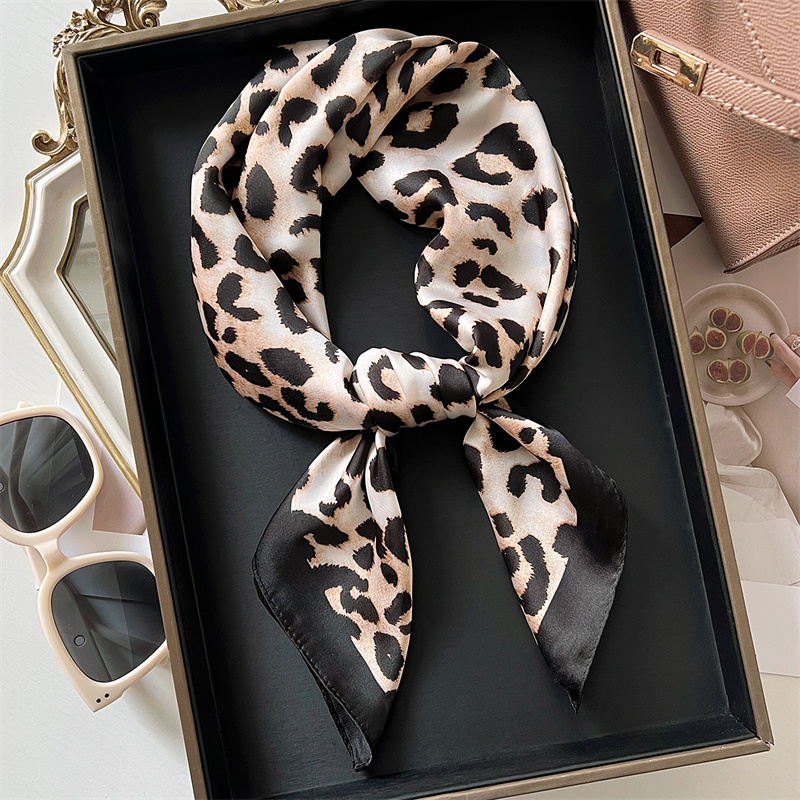 Head Wrap Turban - 70cm Square Luxury Leopard Print Silk