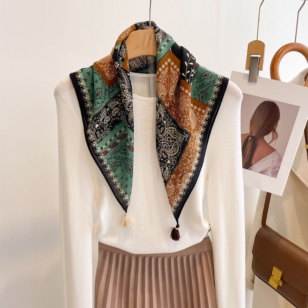 Tassel Scarf Women Square Cott - Bandana Cotton ulasan dan harga